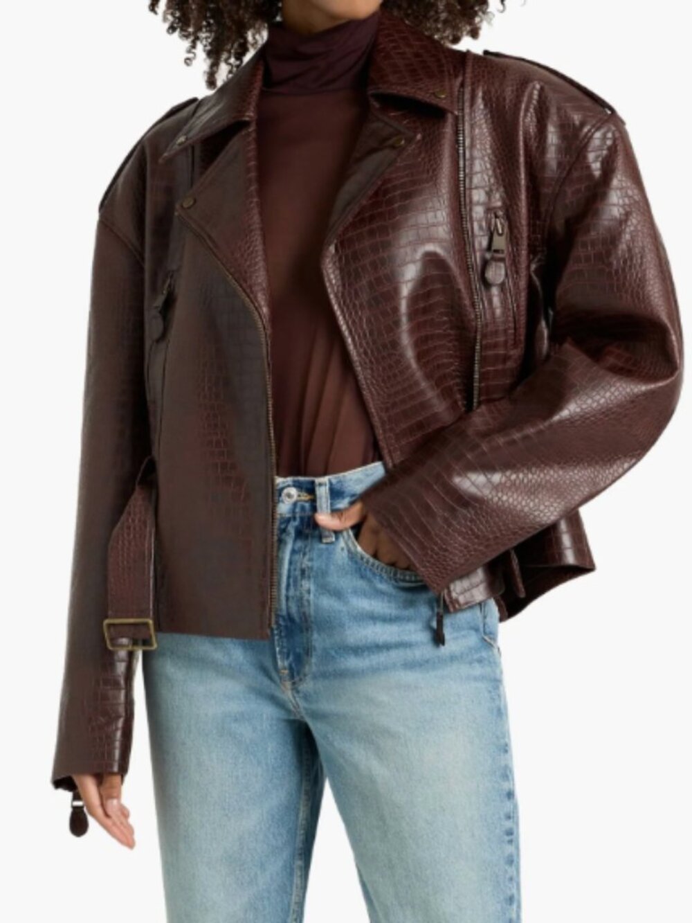 Ronny Kobo Lilou Belted Croc-Effect Jacket